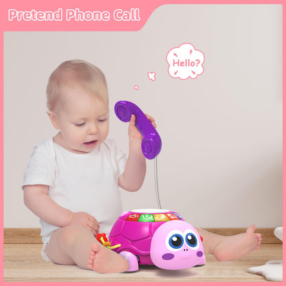 Hanayo Baby Musical Turtle Crawling Girl Toys for 6-18 Months，Infant Early Learning Educational Toy，Baby Girl Gift Essentials for Newborn 7 8 9 11+ Months 1-2 Year Old(Pink)