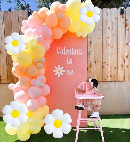 Daisy Balloon Garland Arch Kit Macaron Pastel Pink And Yellow Boho Groovy Party For Baby Shower Wedding Birthday Sunflower Decor