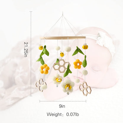 OESSUF Baby Mobile for Crib, Crib Nursery Mobile for Boys Girls, Boho Bee Flower Nursery Decor Soothe Toy Baby Shower Set for Infant Bedroom Hanging Decoration Toy, Pink