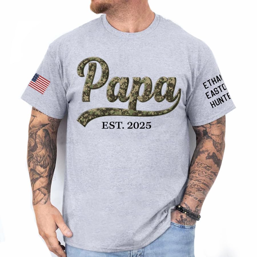Personalized Fathers Day T-Shirt, Custom Grandpa Grandkids Name Shirt, Papa Shirts, Dad Gifts for Fathers Day and Christmas