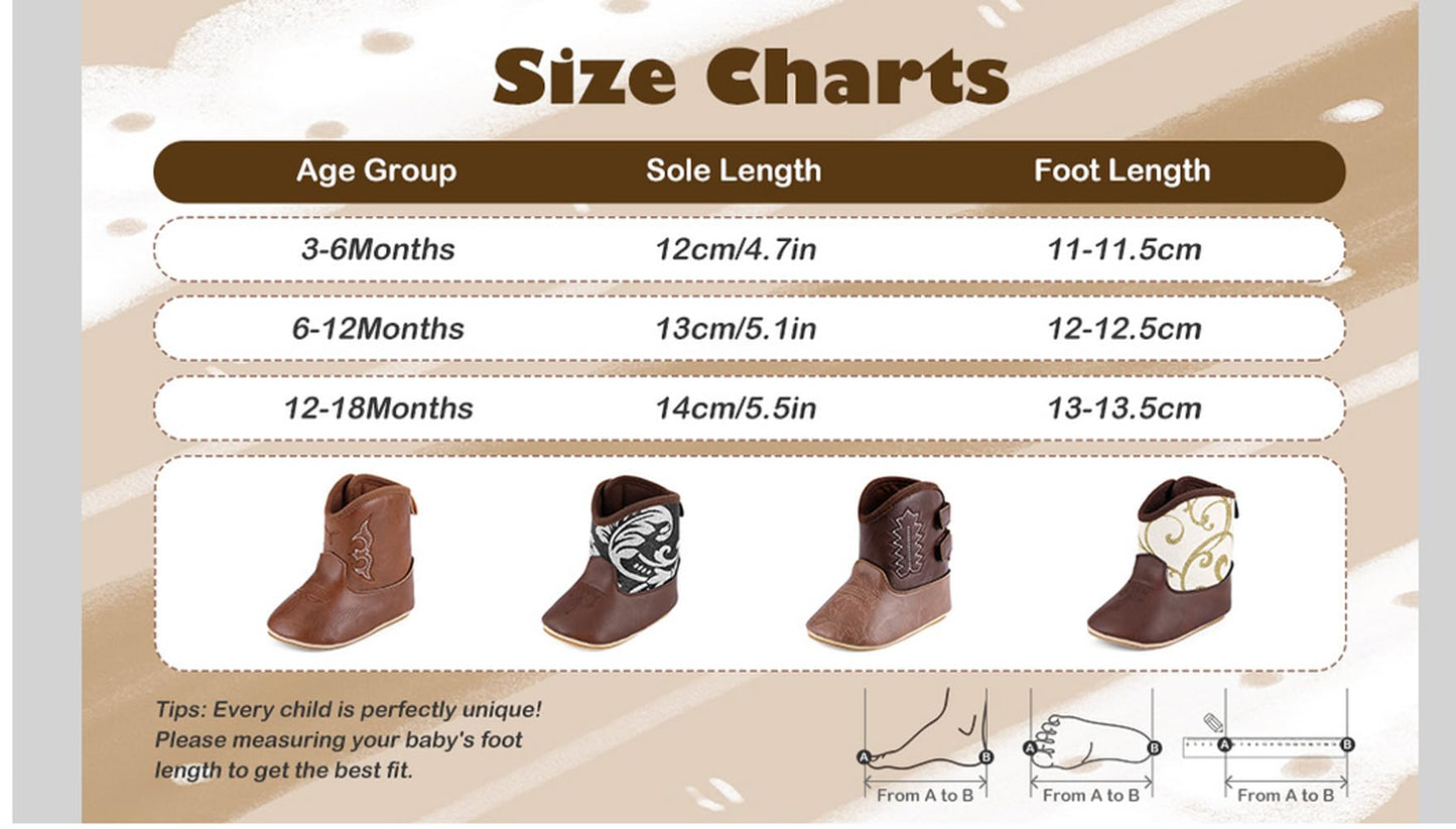 Kuner Baby Cowboy Boots Western Boots Toddler Cowboy Bootie Soft Sole Non-Slip Crib Shoes for Infant Boys Girls0-18 Months