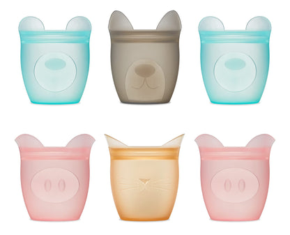 Zip Top Reusable 100% Silicone Baby + Kid Snack Containers - The only containers that stand up, stay open and zip shut! No Lids! Made in the USA - Teal Bear