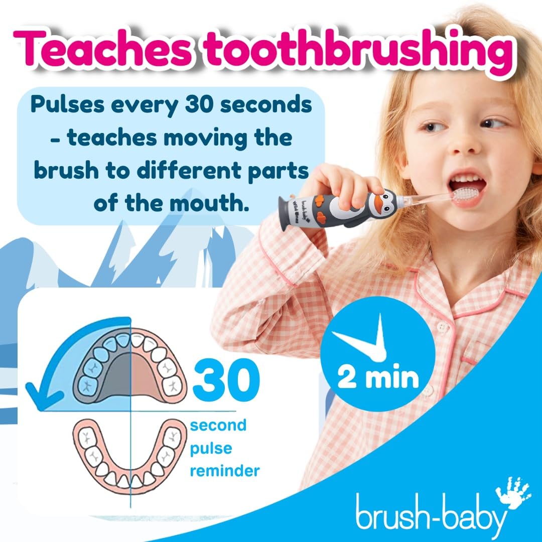 brush-baby WildOnes™ Rechargeable Kids Electric Toothbrush – Toby Tiger | Flashing Lights, 2-Min Timer, Waterproof, 3 Brush Heads | Toddler & Child Toothbrush Ages 0-10 | Soft Bristles