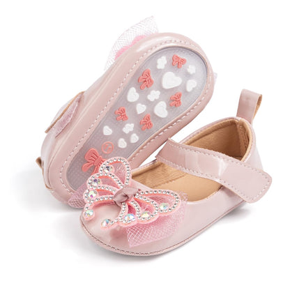 Meckior Infant Baby Girls Soft Sole Bowknot Princess Wedding Dress Mary Jane Flats Prewalker Newborn Light Baby Sneaker Shoes
