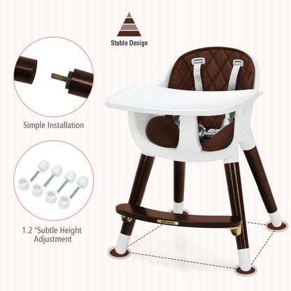 INFANS Baby High Chair, 3 in 1 Convertible Wooden Highchair for Babies & Toddlers, Modern Infant Feeding Chair with 5-Point Safety Harness, Footrest, Adjustable Legs, Removable Tray PU Cushion