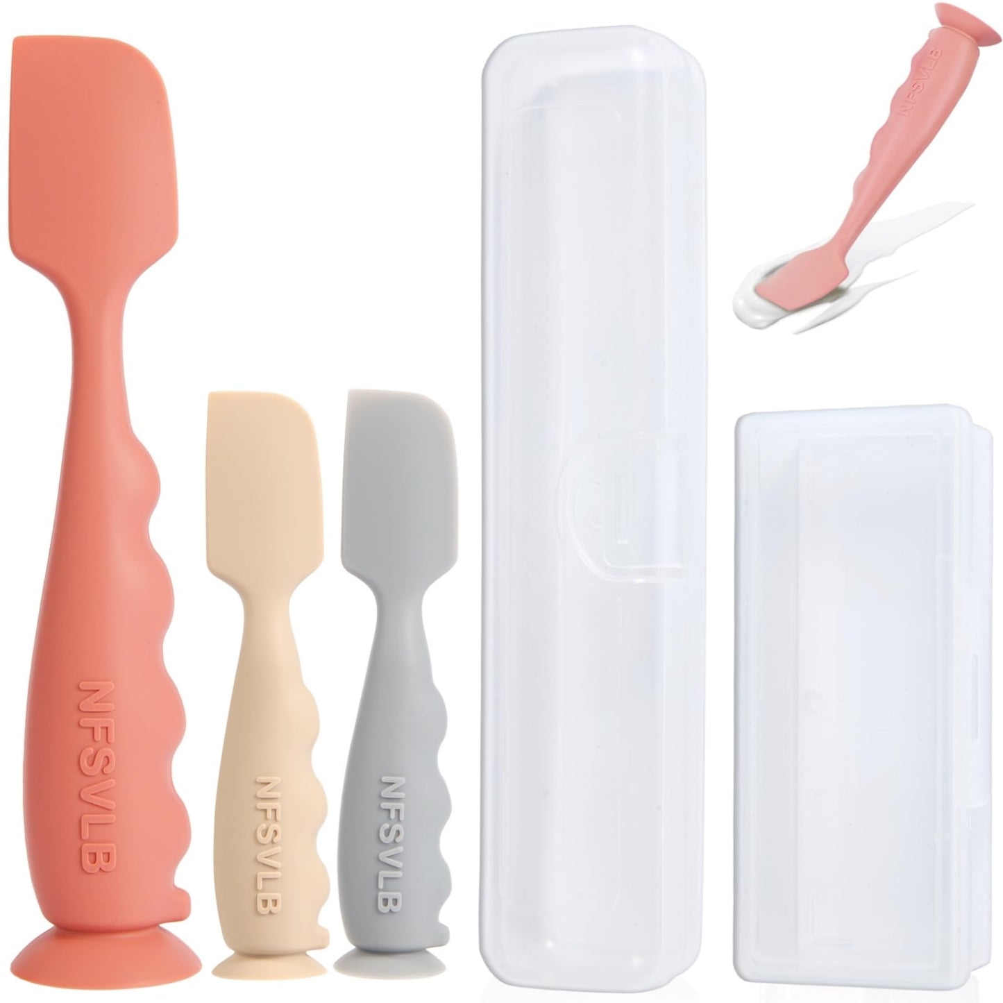 Baby Diaper Cream Spatula with Case-1 Large 2 Mini Butt Paste Spatula with 2 Travel Case-Soft Baby Butt spatula baby Diaper Cream Applicator-Diaper Rash spatula Bum Spatulas Brush