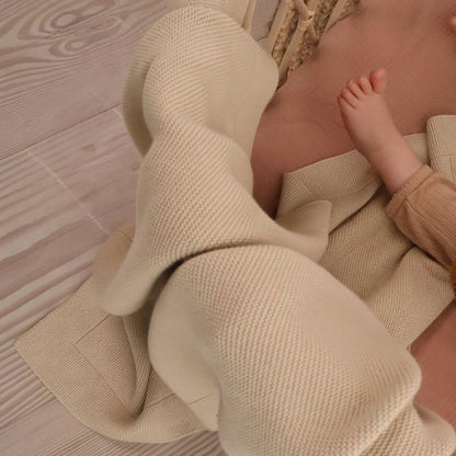 Knitted Organic Cotton Baby Blanket- Swaddle Blanket, 30" x 40" Soft Receiving Blanket for Newborn (Mochachino)