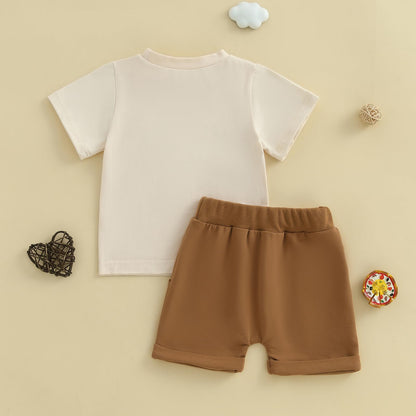 Toddler Baby Boy Summer Clothes Funny Pattren Letter Short Sleeve T Shirt with Shorts 2 Peices Outfits