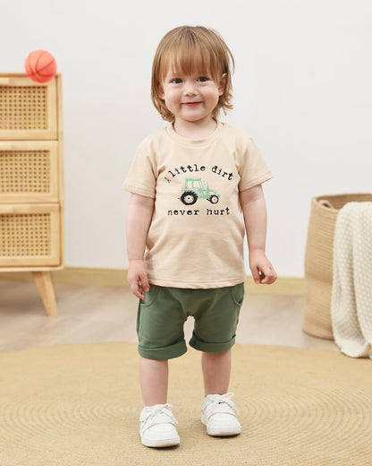 Yvowming Toddler Baby Boy Clothes Kids Summer Truck Print T Shirt Short Set with Pockets 0-4T
