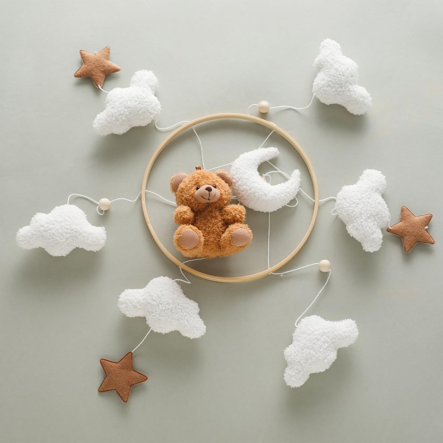 Baby Mobile for Crib Bear Cloud Crib Mobile Handmade Furry Nursery Mobile Gender Neutral Crib Toy Hanging for Nursery Decor Accessories