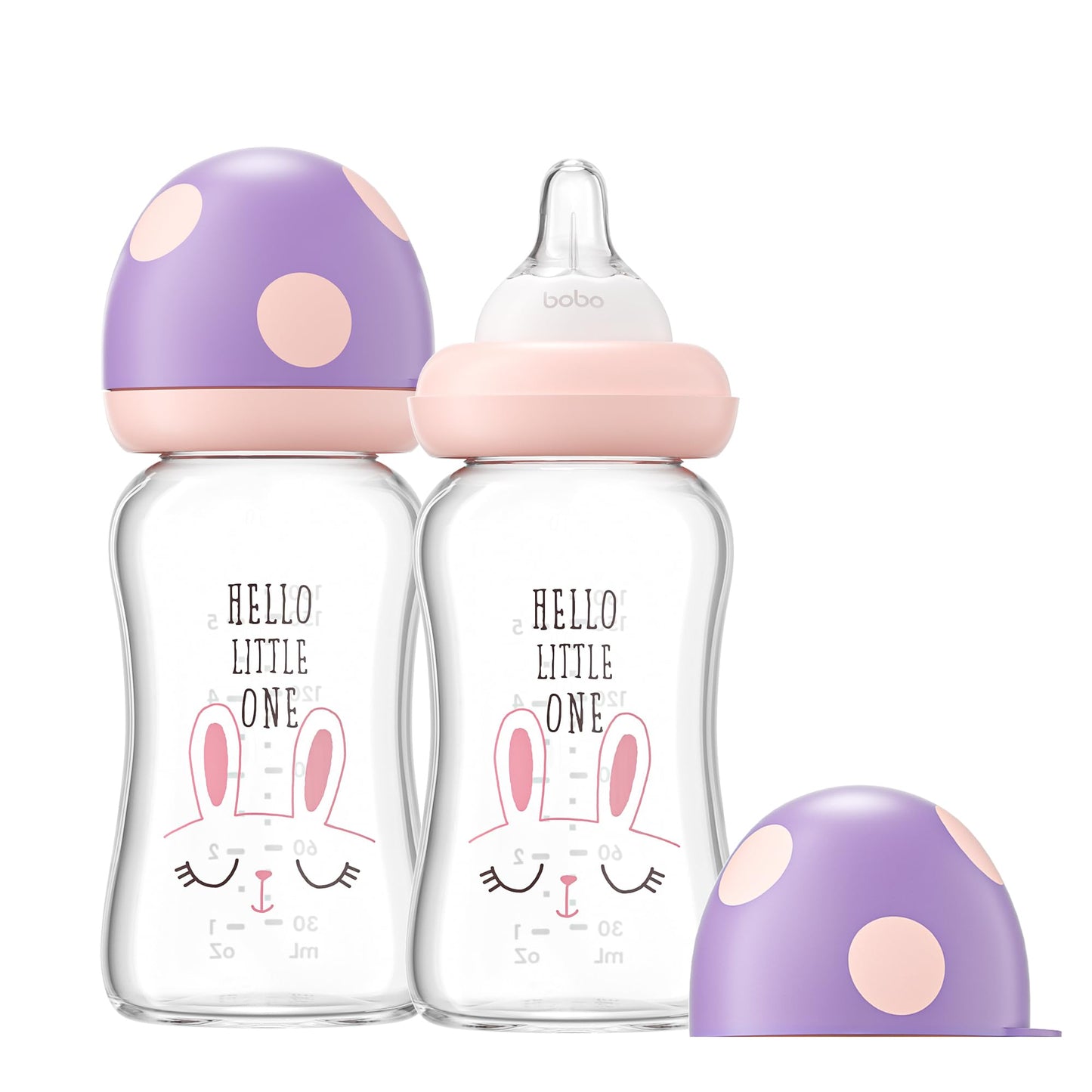 YOHKOH Natural Glass Baby Bottle with Natural Response Nipple, Newborn Anti-Colic Baby Bottles, Wide Neck Mushroom Cap Baby Bottle, Clear (8.8ounce (Pack of 4), Multicolour1)