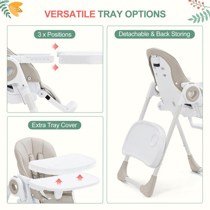 Foldable Baby High Chair with Adjustable Height, 5 Recline Positions & Removable Double Tray - Easy Clean, Space-Saving Infant Highchair for Toddlers, 5-Point Harness & Compact Design