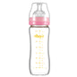 Matyz 8 Ounce Glass Baby Feeding Bottle With Nipple - Light and Slim, Easy to Hold and Clean - Food Grade Borosilicate Glass, Wide Neck for Breastmilk Feeding, No BPA (Pink Lids)