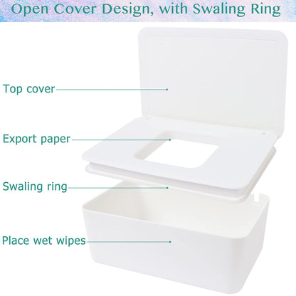 Wet Wipes Storage Box, 2 Pack Wipes Dispenser Holder Tissue Storage Boxes Case with Lid Diaper Wipes Dispenser Box Dustproof Napkin Container with Sealing Design (Black)