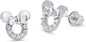 925 Sterling Silver Rhodium Plated Mouse Cubic Zirconia Screwback Baby Girls Earrings