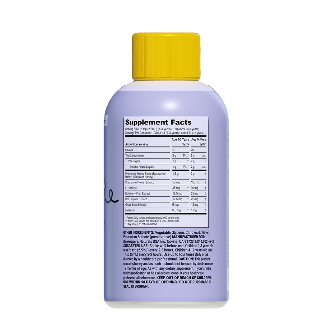 Beekeeper's Naturals Propolis Honey Cough Syrup Daytime for Kids Immune Support with Elderberry, Vitamin C, Vitamin D & Raw Honey - Throat Soothing - Gluten Free & Clean Ingredients, 4 oz.