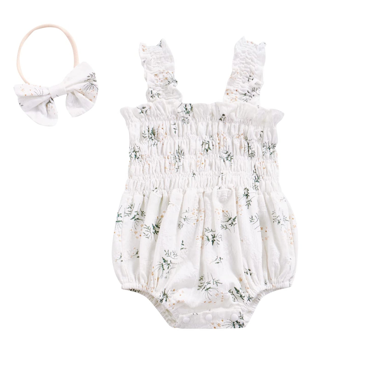 FOMOYUU Infant Newborn Baby Girl Ruffle Sleeveless Romper Summer Clothes Outfit with Cute Floral Print Jumpsuit