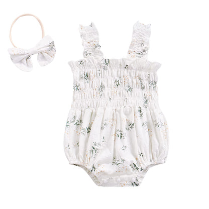 FOMOYUU Infant Newborn Baby Girl Ruffle Sleeveless Romper Summer Clothes Outfit with Cute Floral Print Jumpsuit