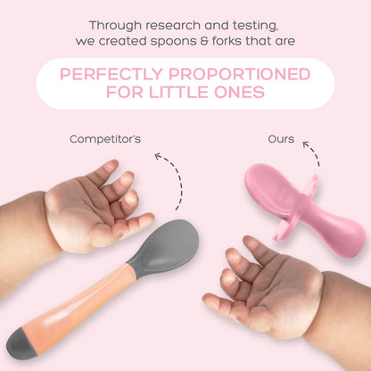 grabease Baby Essentials Must-Haves - Complete Feeding Set for Baby-Led Weaning and Portion Control - Suction Bottoms 4 Piece Set, BPA and Phthalates-Free, Blush