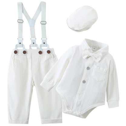 ZOEREA Baby Boy Suit 0-24M Gentleman Outfit Clothes Set Infant Long Sleeve Dress Shirt+Suspender Pants+Bowtie+Beret Hat
