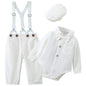 ZOEREA Baby Boy Suit 0-24M Gentleman Outfit Clothes Set Infant Long Sleeve Dress Shirt+Suspender Pants+Bowtie+Beret Hat