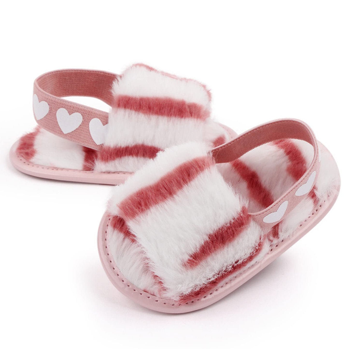 2 Pack Infant Baby Girls Sandals Elastic Back Strap Flats Slippers Soft Toddles Princess Shoes Faux Fur Slides Shoes First Walker House Shoes