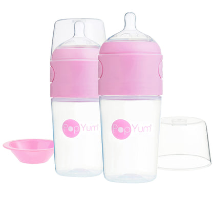 PopYum 9 oz Orange Anti-Colic Formula Making/Mixing/Dispenser Baby Bottle with #2 Medium Flow Nipple, 260 ml, BPA-Free, Natural Latch