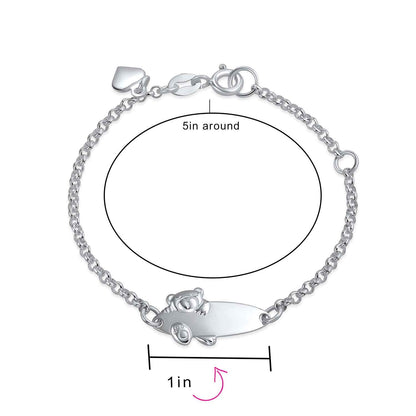 Bling Jewelry Personalized Name Bar Teddy Bear ID Identification Bracelet Women Teen .925 Silver Sterling Small Wrists 5-6 Inch Adjust