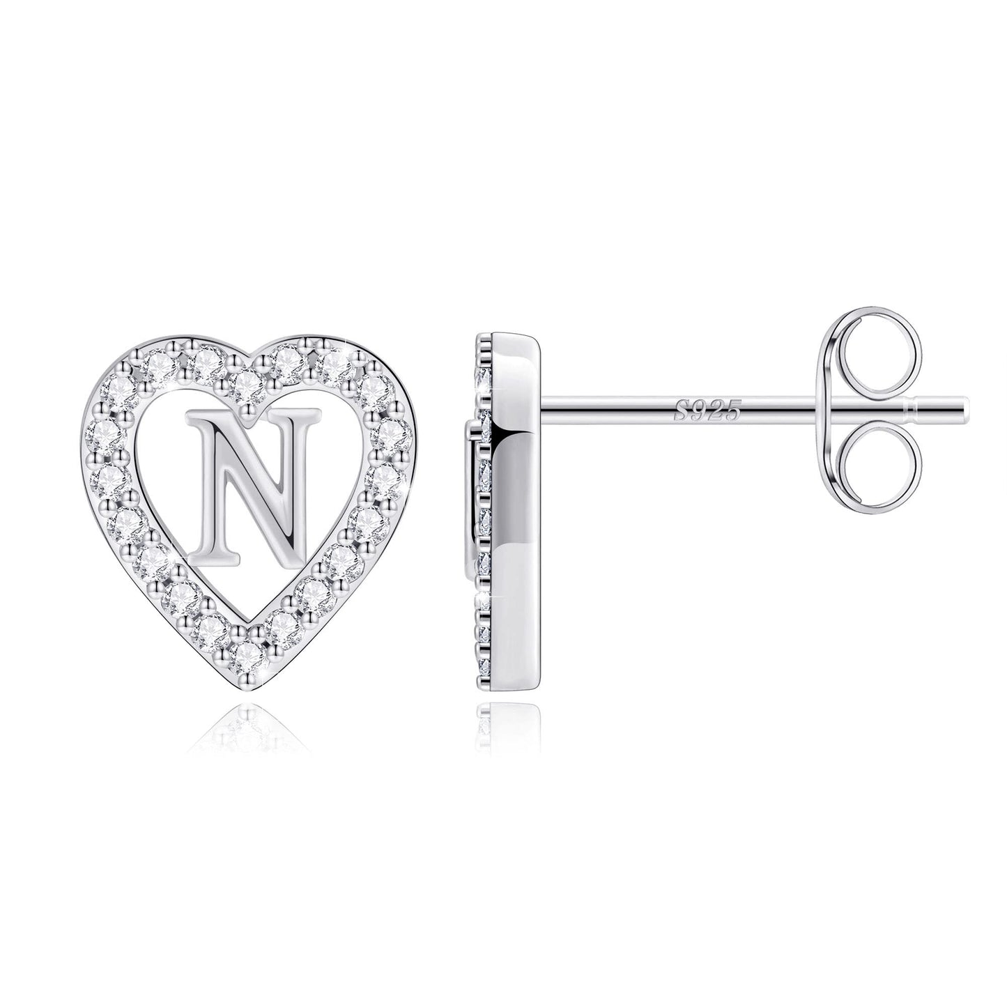 Anoup Heart Initial Stud Earrings - Gifts for Girls, Sterling Silver Post 14K Gold Plated All Over Hypoallergenic | CZ Simulated Diamond Stud Earrings | Birthday Gifts for Kids Toddlers Daughter