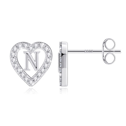 Anoup Heart Initial Stud Earrings - Gifts for Girls, Sterling Silver Post 14K Gold Plated All Over Hypoallergenic | CZ Simulated Diamond Stud Earrings | Birthday Gifts for Kids Toddlers Daughter