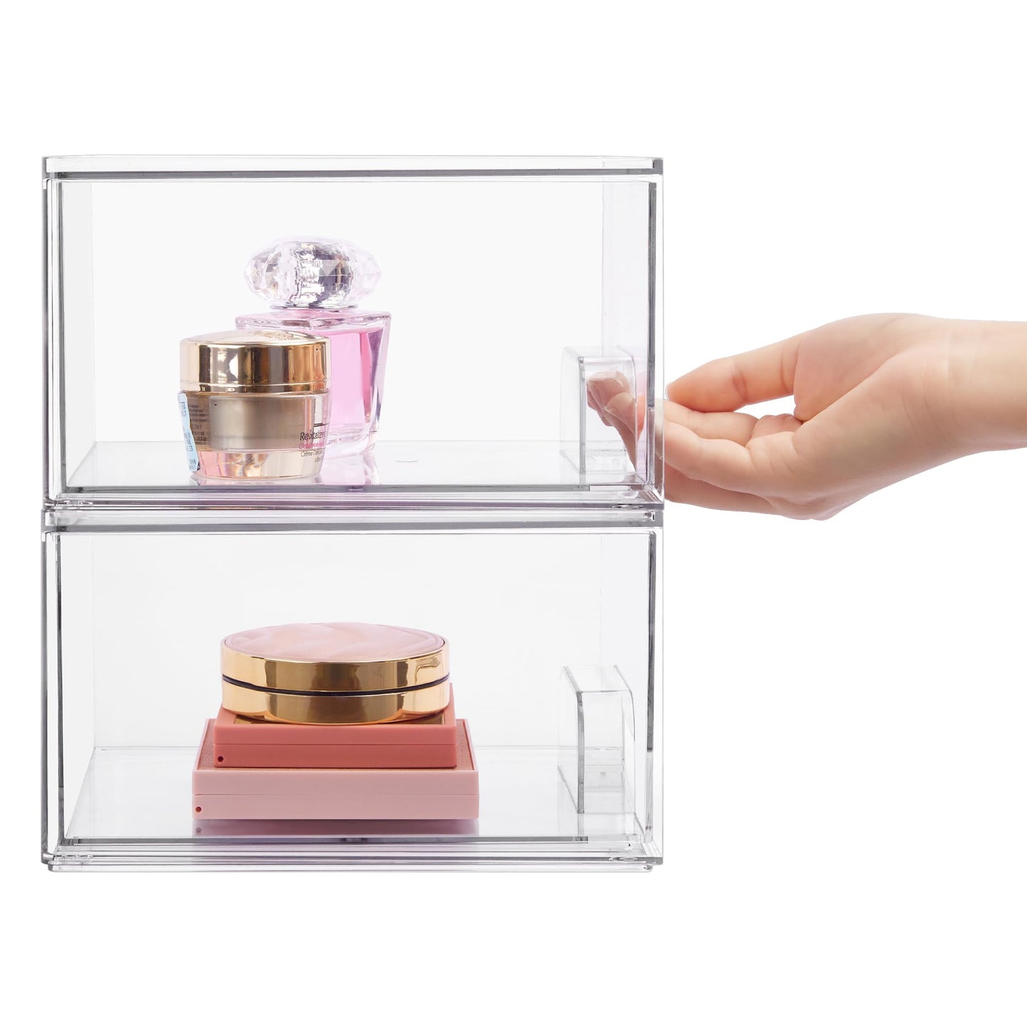 Vtopmart 2 Pack Clear Stackable Storage Drawers, 4.4'' Tall Acrylic Bathroom Makeup Organizer,Plastic Storage Bins For Vanity, Undersink, Kitchen Cabinets, Pantry, Home Organization