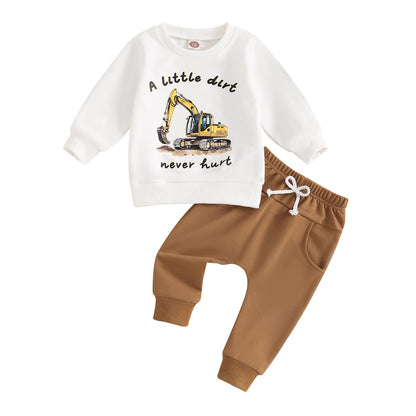 Toddler Baby Boy Fall Winter Outfits Tractor Print Long Sleeve Sweatshirt Pants Set Kids Sweatsuit Clothes