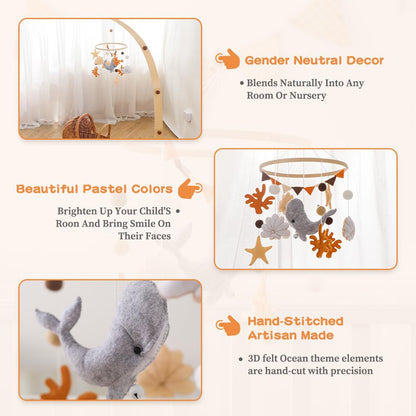 EERKEOD Baby Crib Mobile Bear Nursery Mobile for Boys Girls Teddy Velvet Mobile Nursery Decor for Infant Bedroom Hanging Baby Mobile for Bassinet Newborn Baby Gift（Brown Bear）