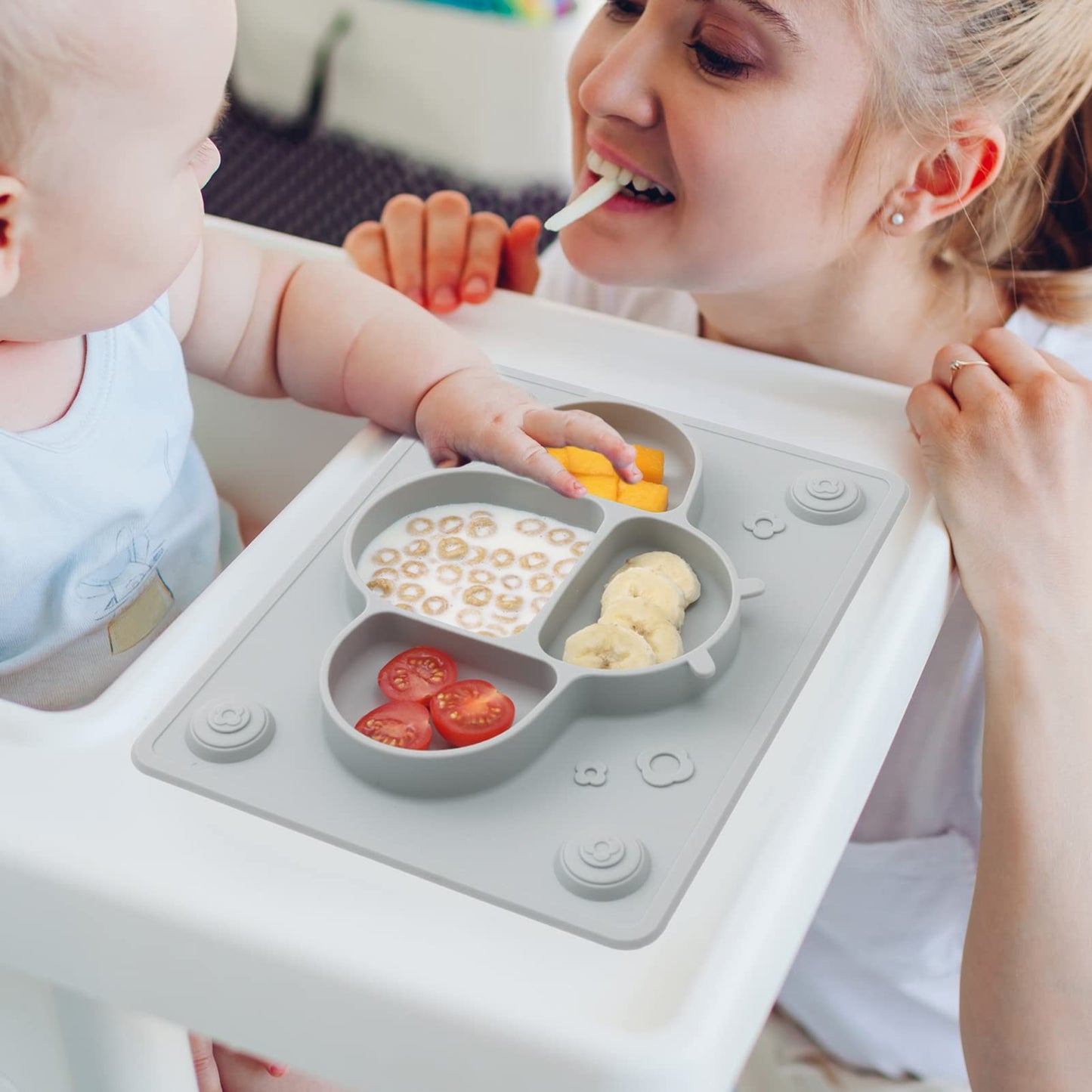 ROCCED Suction Plates for Baby Placemat Spoon Fork Set for Toddlers, Silicone Baby Plates with Suction Baby Dishes for Kids Plates-pale mauve