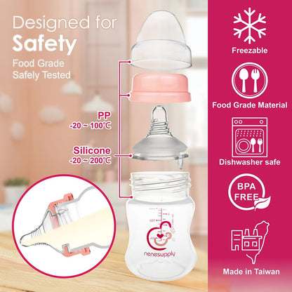 Nenesupply Natural Baby Bottles Newborn Feeding Bottles Slow Flow Breastfeeding Bottle for Breastfed Babies Wide Neck 9oz Anti Colic Level 2 Nipple for 1+ Month Infant Replace Spectra Bottle Pumping