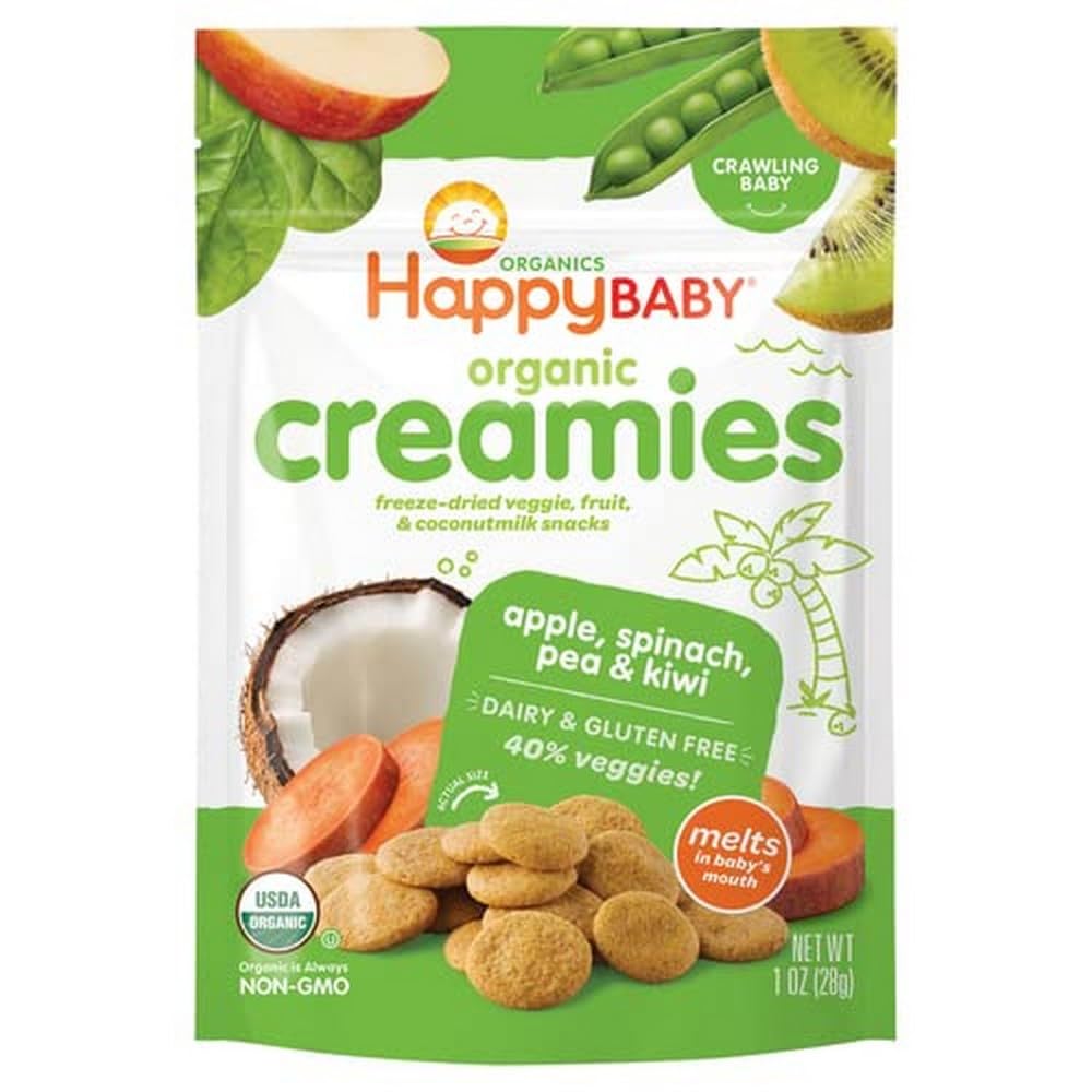 Happy Baby Organics Creamies Freeze-Dried Veggie & Fruit Snacks with Coconut Milk, Apple Spinach Pea & Kiwi