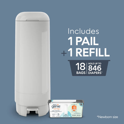 Diaper Genie Signature Pail Includes 1 Easy Roll Refill with 18 Bags | Holds Up to 846 Newborn-Sized Diapers Per Refill