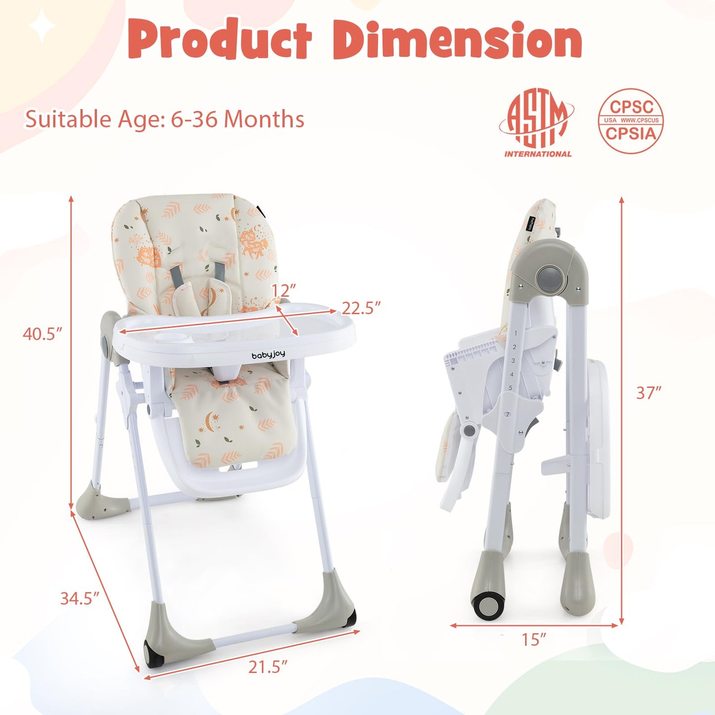 BABY JOY Convertible High Chair for Babies & Toddlers, Height Adjustable, Grow & Go High Chair w/Recline & Footrest, Removable Double Tray, Portable Baby Dinning Chair with Wheels (Beige)