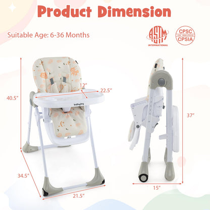 BABY JOY Convertible High Chair for Babies & Toddlers, Height Adjustable, Grow & Go High Chair w/Recline & Footrest, Removable Double Tray, Portable Baby Dinning Chair with Wheels (Beige)