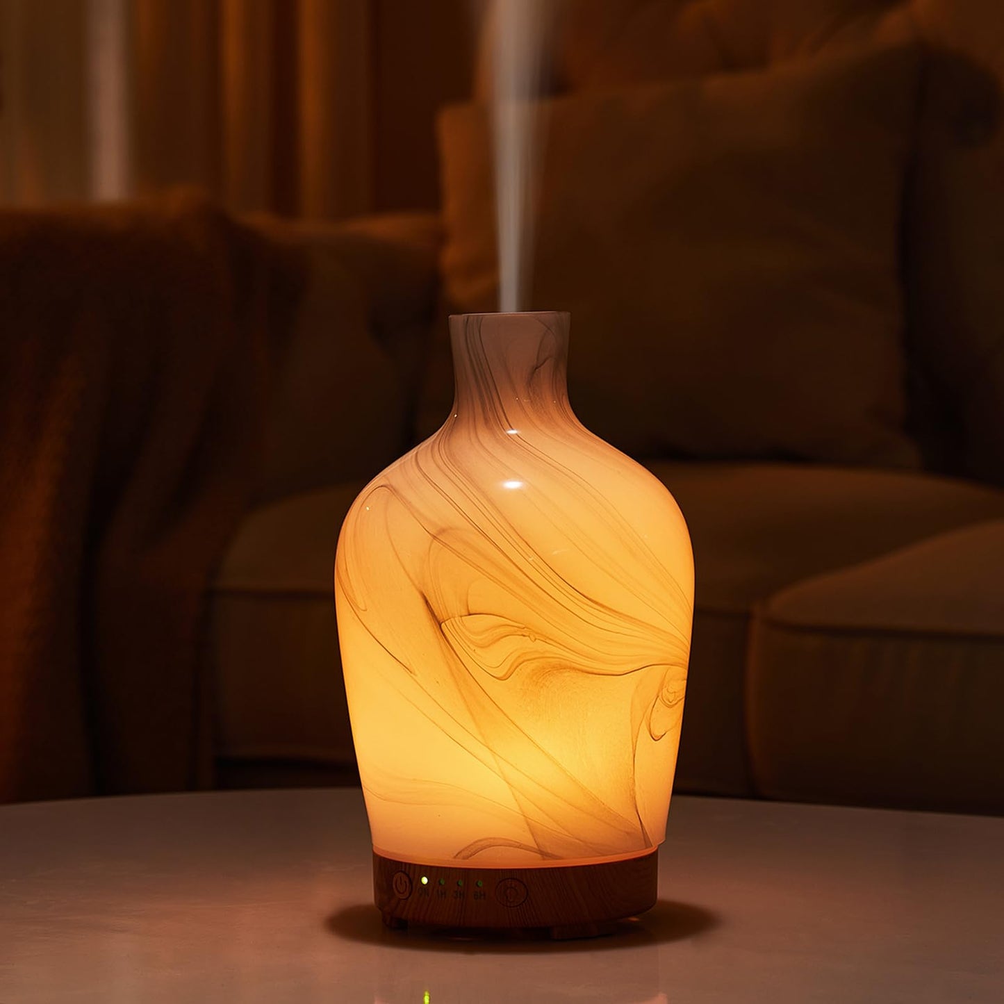 Essential Oil Diffuser Hand Blown Glass Aromatherapy Diffuser - Ultrasonic Cool Mist Scent Aroma Diffuser, Whisper Quiet with Auto Shut-Off, Timer Setting &7 Colors Night Light for Home