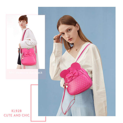 KL928 Girls Bowknot Polka Dot Cute Mini Backpack Small Daypacks Convertible Shoulder Bag Purse for Women