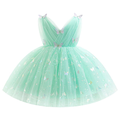 IDOPIP Toddler Baby Girls Shiny Butterfly Tutu Dress Princess Birthday Party Pageant Flower Girl Wedding V-Backless Dresses