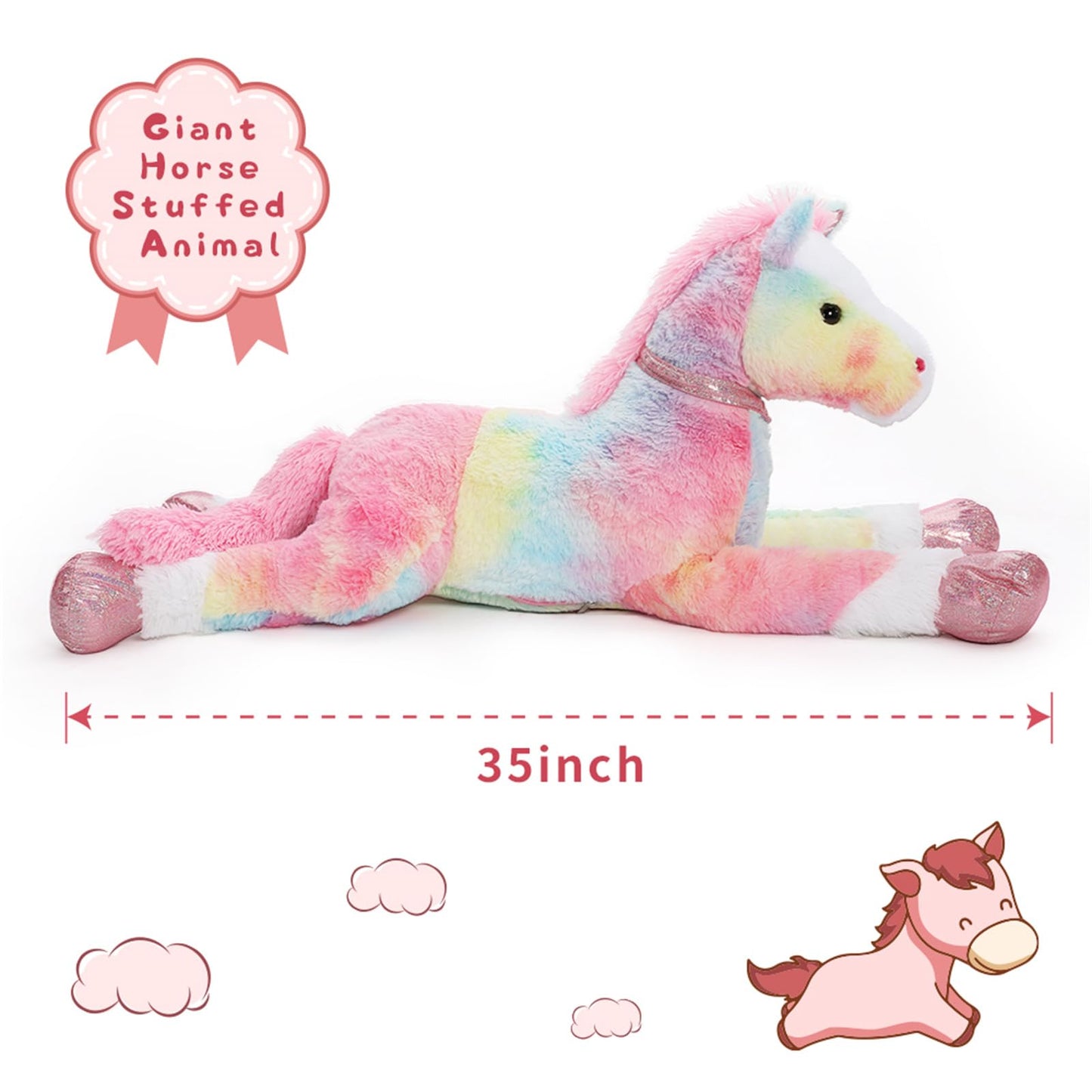 Tezituor 47 Inch Giant Horse Stuffed Animal, 4ft Realistic Chocolate Stuffed Horse Plush Toy, Hugging Soft Horse Pony Plush Pillow for Boys Girls,