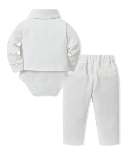 SANMIO Baby Boy Clothes Suits Infant Gentleman Outfit Collared Dress Shirt+Vest+Tie+Corsage+Pants 5Pcs Baby Suit Sets