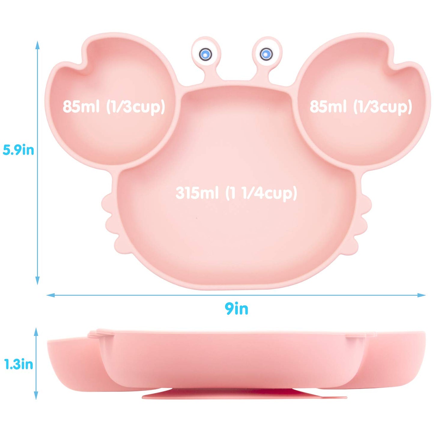 Silicone Suction Plate for Toddlers - Self Feeding Training Divided Plate Dish and Bowl for Baby and Toddler, Fits for Most Highchairs Trays, BPA Free Microwave Dishwasher Safe
