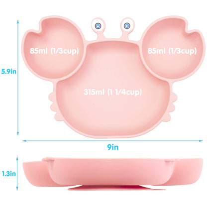 Silicone Suction Plate for Toddlers - Self Feeding Training Divided Plate Dish and Bowl for Baby and Toddler, Fits for Most Highchairs Trays, BPA Free Microwave Dishwasher Safe