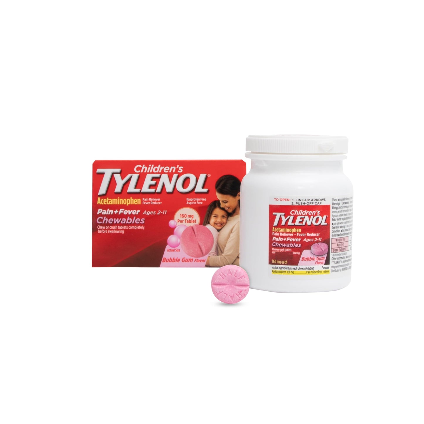 Tylenol Children's Chewables with 160 mg Acetaminophen, Pain Reliever & Fever Reducer for Kids' Cold + Flu Symptoms, Headache, Sore Throat & Toothache, Aspirin-Free, Grape Flavor, 24 ct