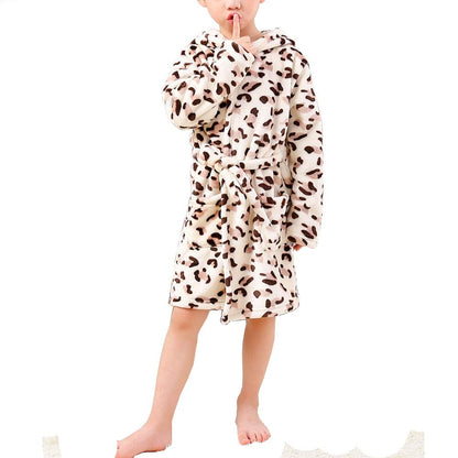 Unisex Baby Hooded Bathrobe Kids Flannel Pajamas Dressing Gown for Boys Girls
