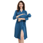 Galabloomer Maternity Robe and Baby Receiving Blanket, Matching Mommy Labor Delivery Robe and Swaddle Set Denim blue