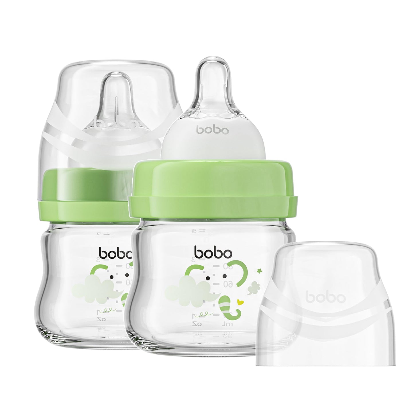 YOHKOH Glass Baby Bottles with Slow Flow Nipple, Newborn Anti-Colic Baby Bottles for 0+ Months, Wide Neck Feeding Bottle, Clear (Red, 2.7oz (Pack of 2))